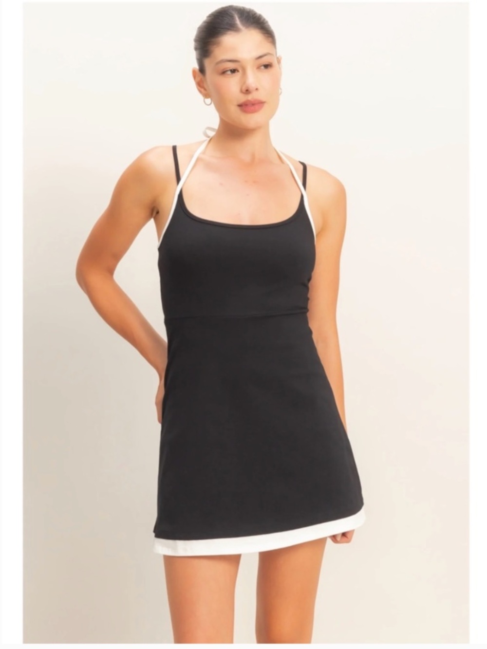 NEW HYFVE Black Halter Mini Dress Built In Shorts Cotton Stretch Small